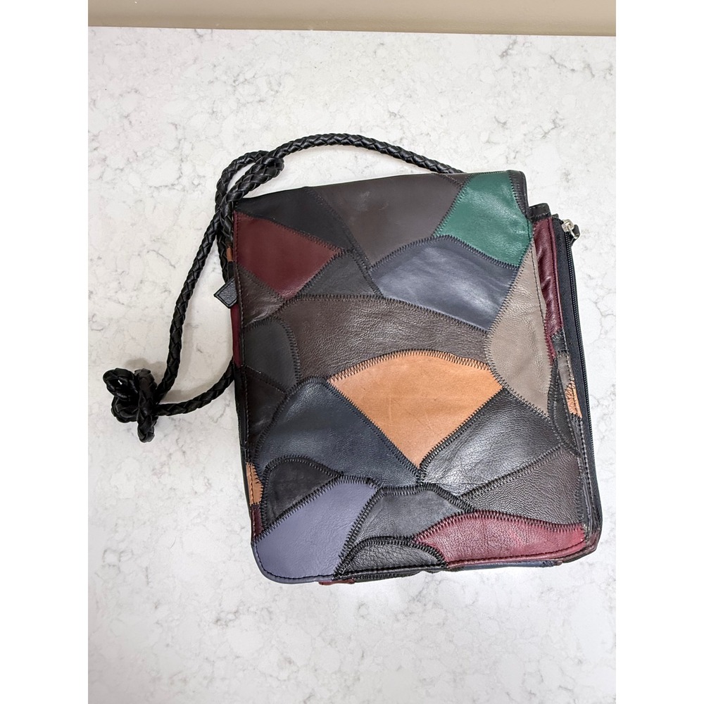 Unique Patchwork Leather Shoulder Bag Crossbody M… - image 1